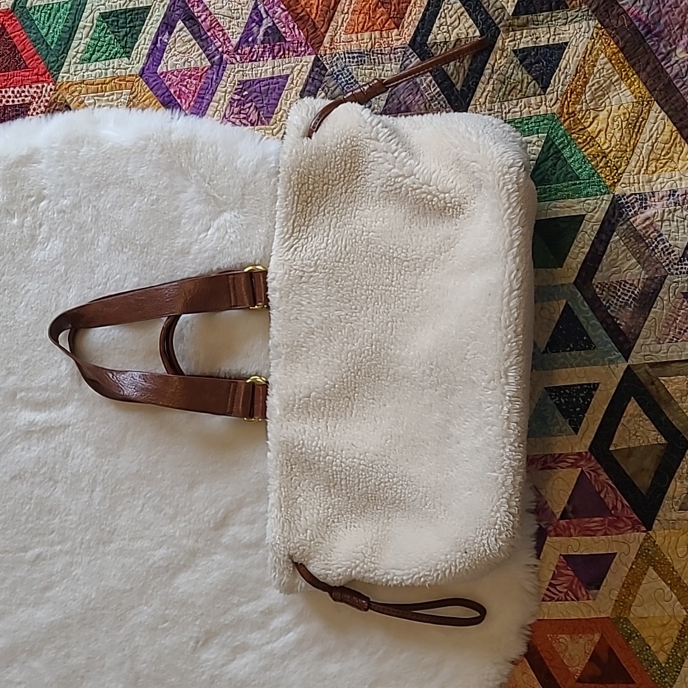 Anthropologie Haley Sherpa Teddy Bear Furry Faux Leather Tote Bag Purse